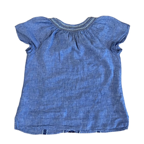 Talbots  100% Linen Blue Embroidered Short Sleeve Blouse Petite Medium - Picture 2 of 8